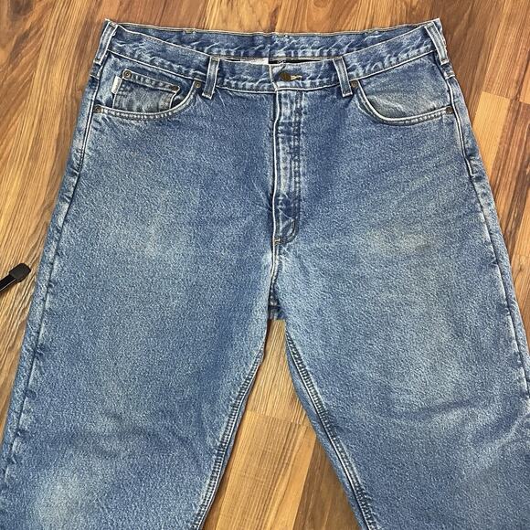 VTG Carhartt B155 DST Fleece Lined Straight Leg Relaxed Fit Jeans Men’s 38x32 - Picture 5 of 11